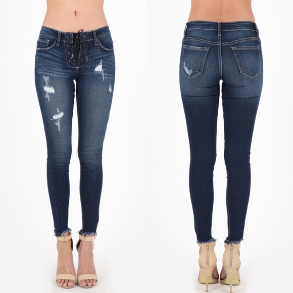 SAMANTHA Lace Up Distressed Skinny Jeans - Picture 2 of 2